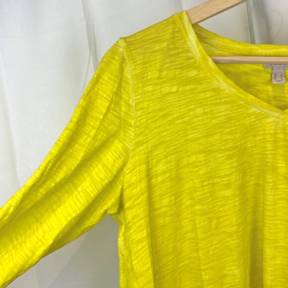 LOGO by Lori Goldstein Distressed Cotton Top w Embroidery Key Lime Yellow Size L - Picture 4 of 10